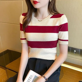 Cropped Versão Coreana Slimming Suave Listrado