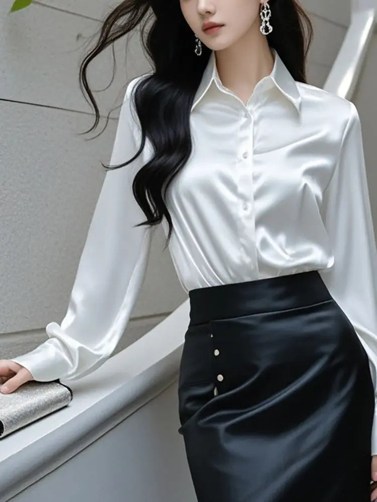 Camisas de seda mulheres coreanas moda Y2k