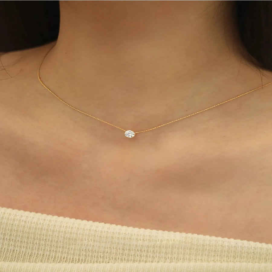 Colar  Minimalista Solitário com Pingente de Zircônia Antimanchas