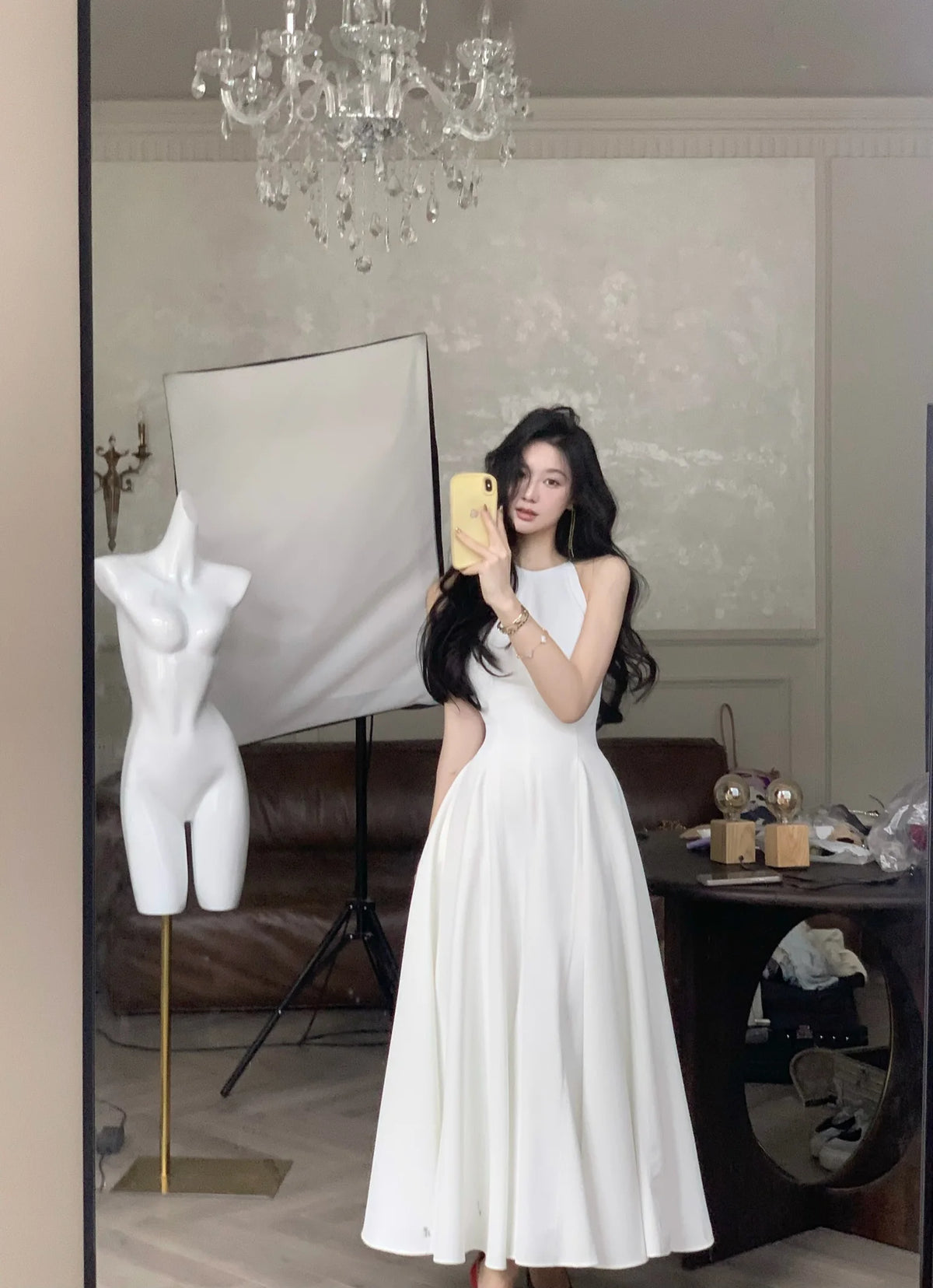 Vestidos midi vintage sem mangas para mulheres