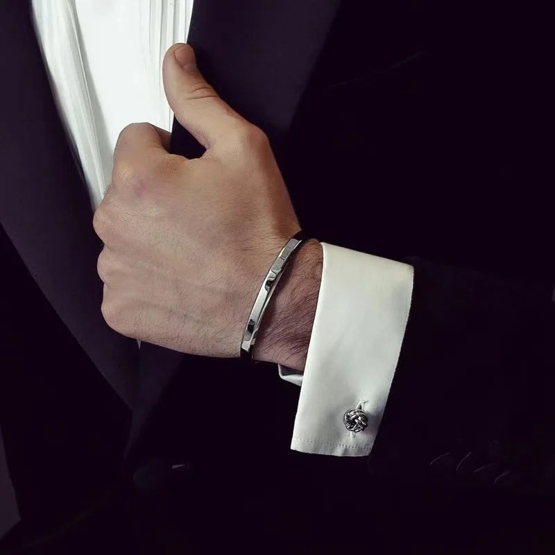 Pulseira masculina de aço inoxidável, cor prata