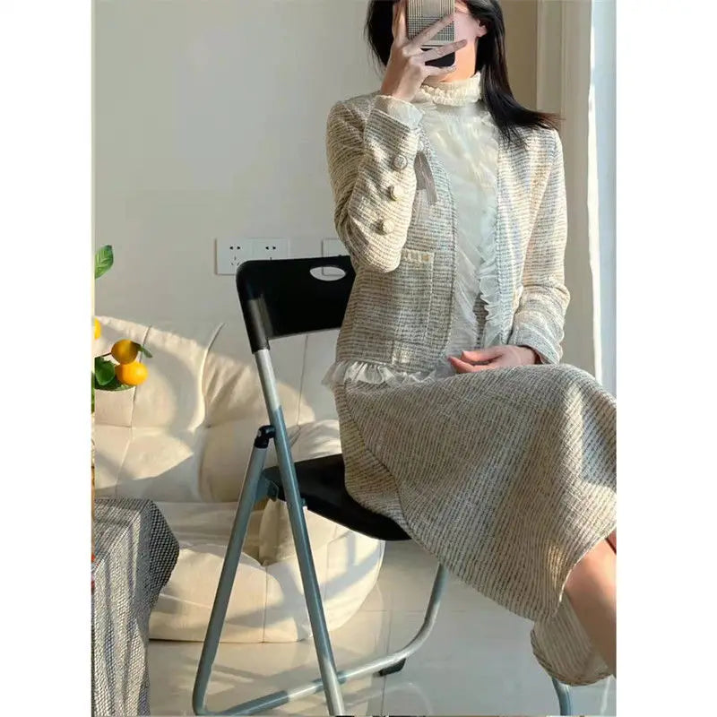 Conjunto de Duas Peças Tweed Estilo Saia