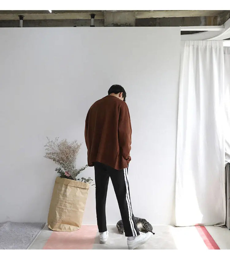 Suéter de Malha Solto com Abotoamento Simples - Estilo Coreano