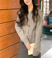 Cardigan Vintage Feminino Tricotado com Botões - Look Elegância de Outono