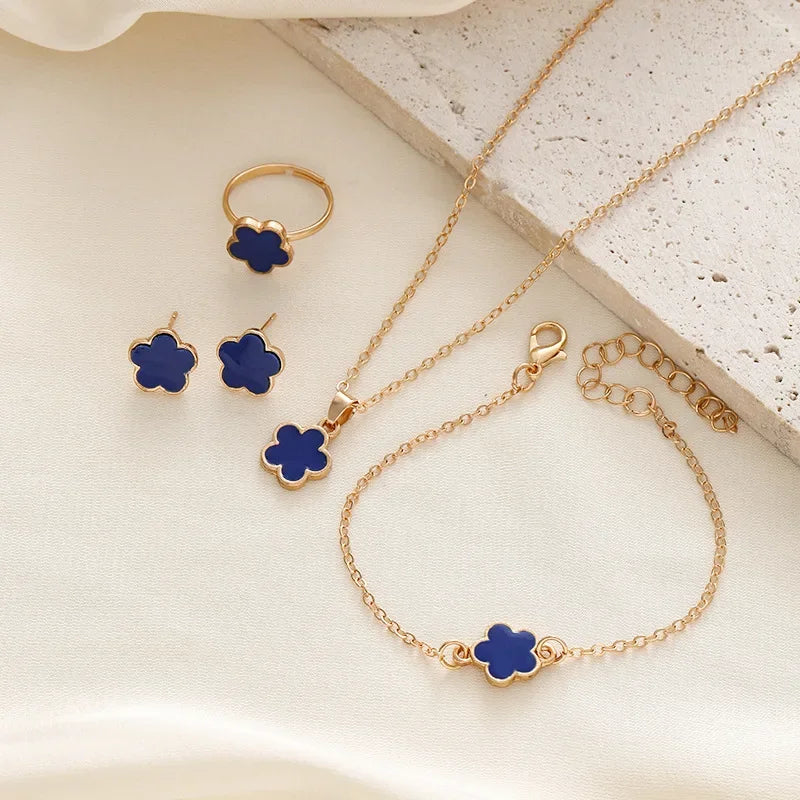 Conjunto de Joias Luxo Floral – Colar, Pulseira e Anel Femininos