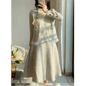 Conjunto de Duas Peças Tweed Estilo Saia