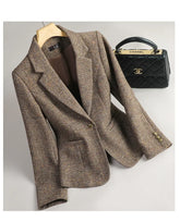 Terno de lã para mulheres, xadrez, tweed, estilo casual