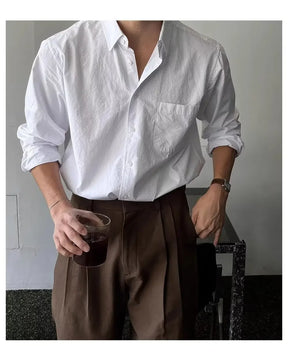 Camisa Masculina Coreana de Manga Longa com Pregas - Look Seoul Chic