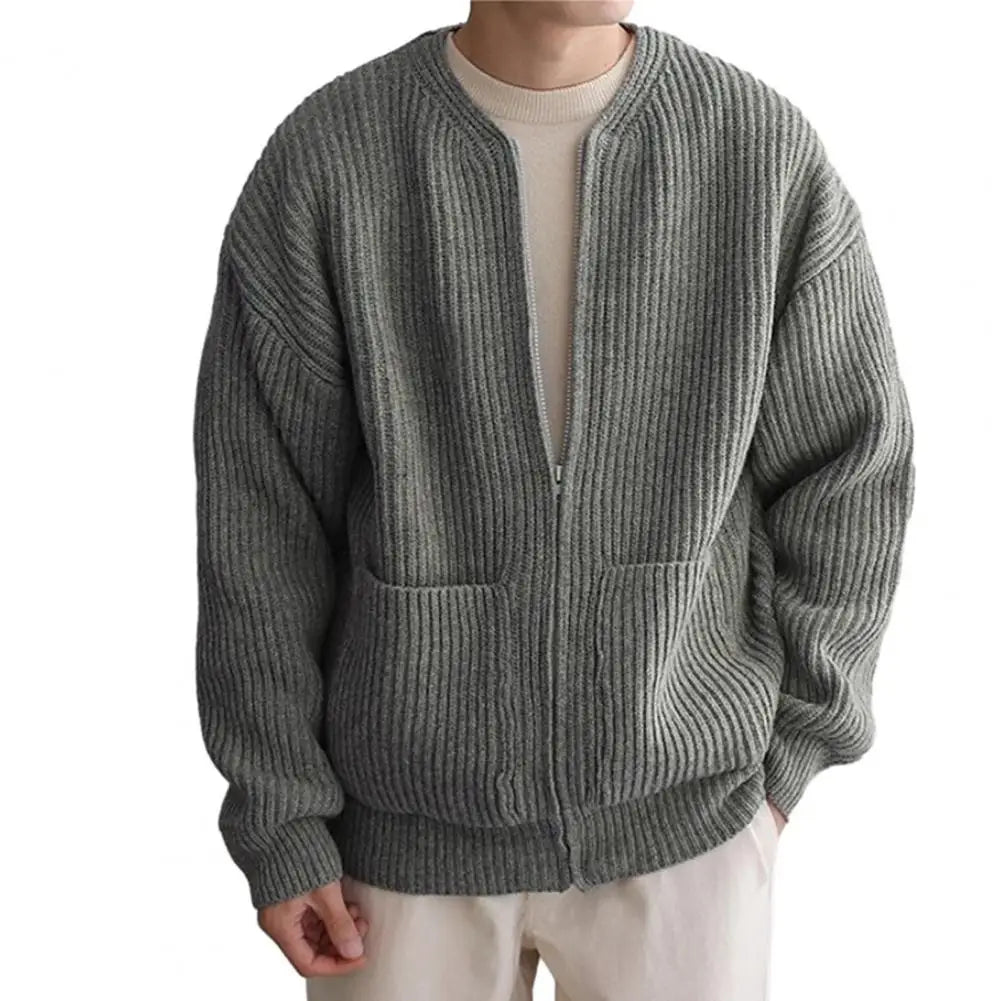 Cardigan sem gola com zíper