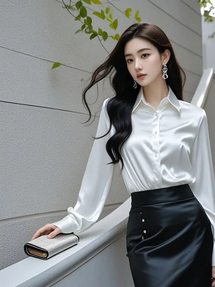 Camisas de seda mulheres coreanas moda Y2k