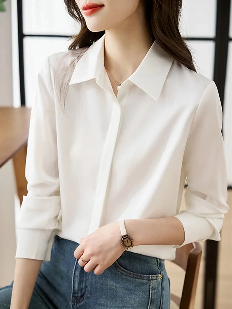 Camisa elegante de manga comprida, ajuste solto