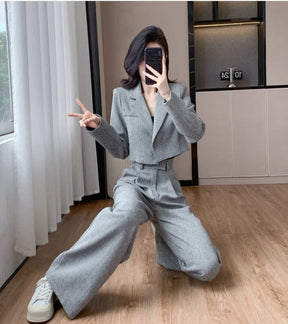 Terno Feminino com Botão Único e Calça de Cintura Alta – Elegância e Sofisticação Coreana