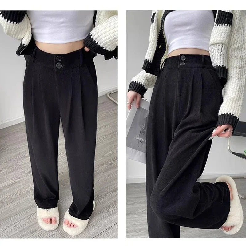 Calça Reta Feminina – Estilo Casual Coreano