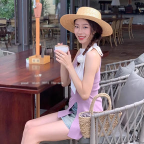 Regata Halterneck com laço de verão, slim fit