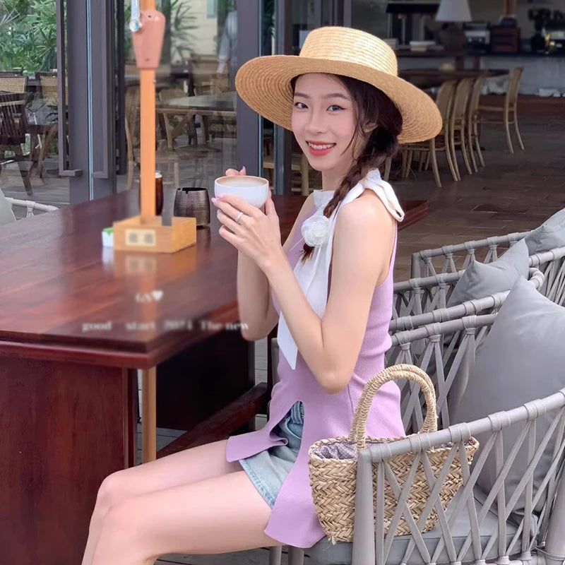 Regata Halterneck com laço de verão, slim fit