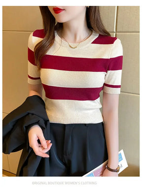 Cropped Versão Coreana Slimming Suave Listrado