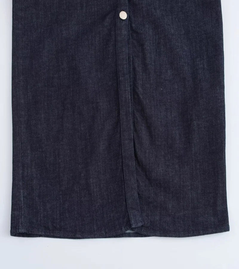 Vestido Jeans Midi Slim com Lapela - Look Seoul Denim Chic