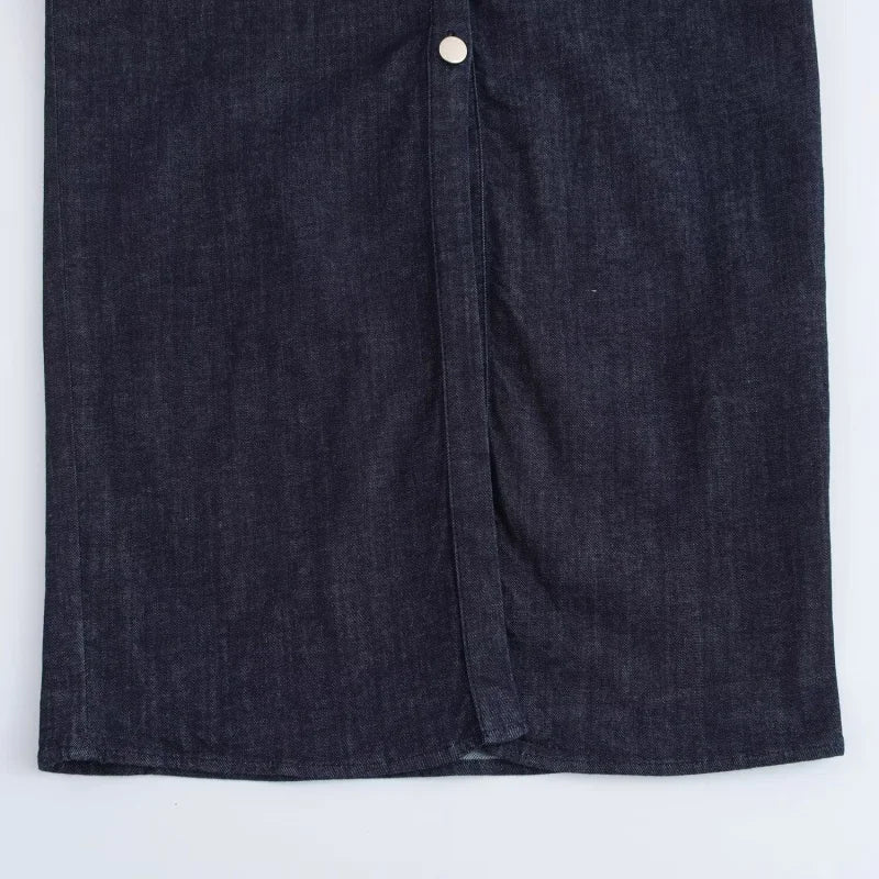 Vestido Jeans Midi Slim com Lapela - Look Seoul Denim Chic