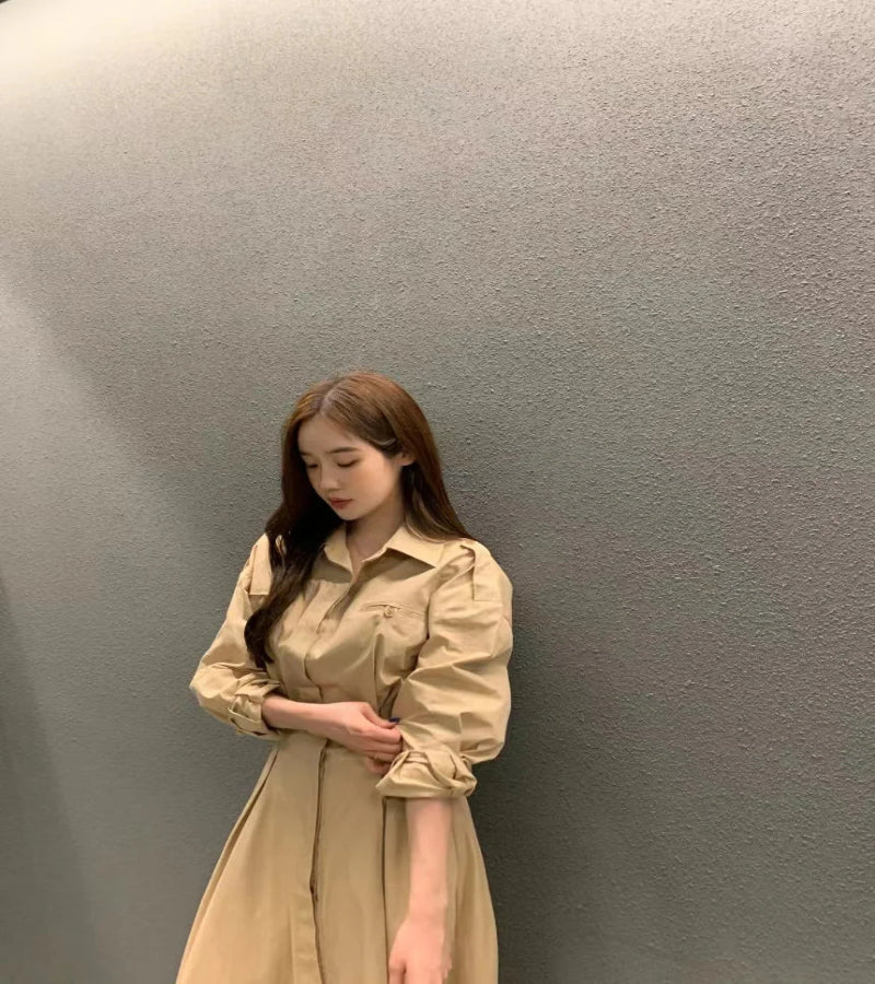 Vestido Malha Solto com Gola Redonda - Look Meia-Estação Coreano