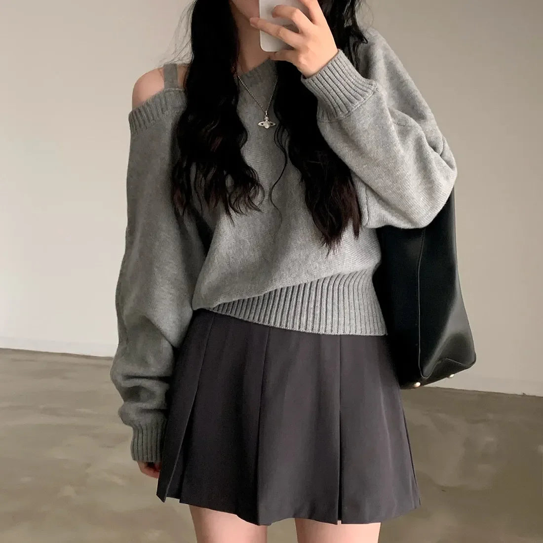 Blusa suerte estilo coreano chique com ombros de fora