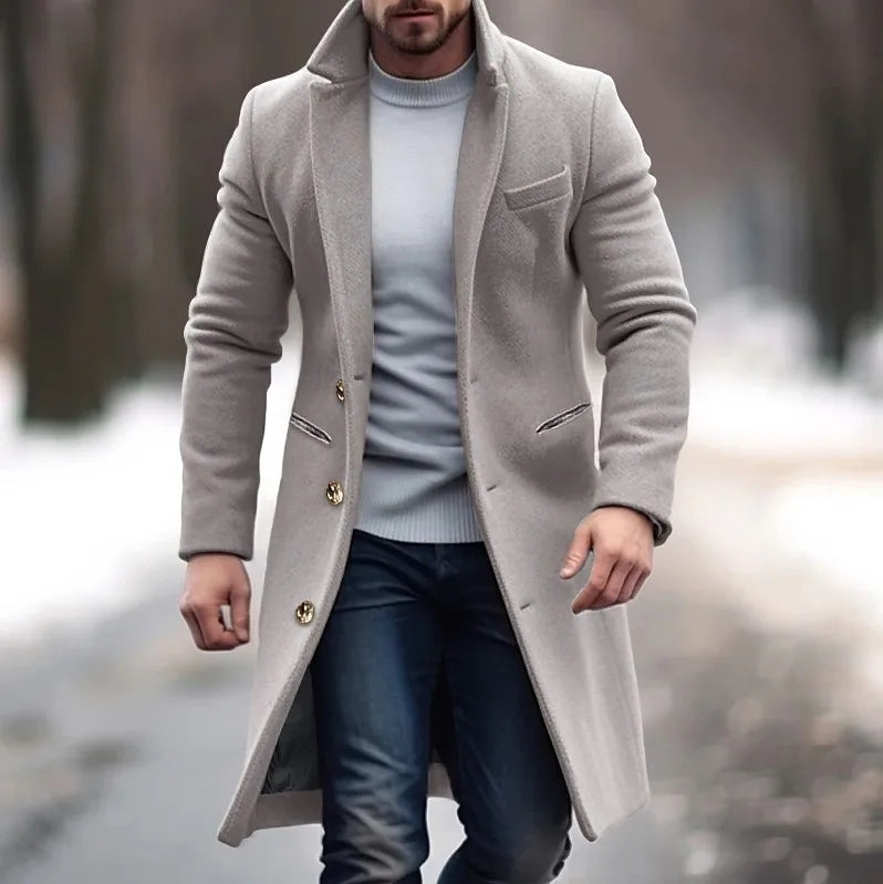 Casaco de lã masculino jaqueta elegante casaco de lã com bolsos de lapela único breasted jaqueta de manga longa para inverno terno jaquetas