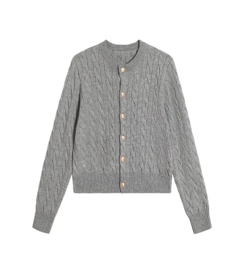 Cardigan Vintage Feminino Tricotado com Botões - Look Elegância de Outono