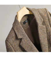 Terno de Lã Feminino Xadrez Tweed – Estilo Casual Coreano