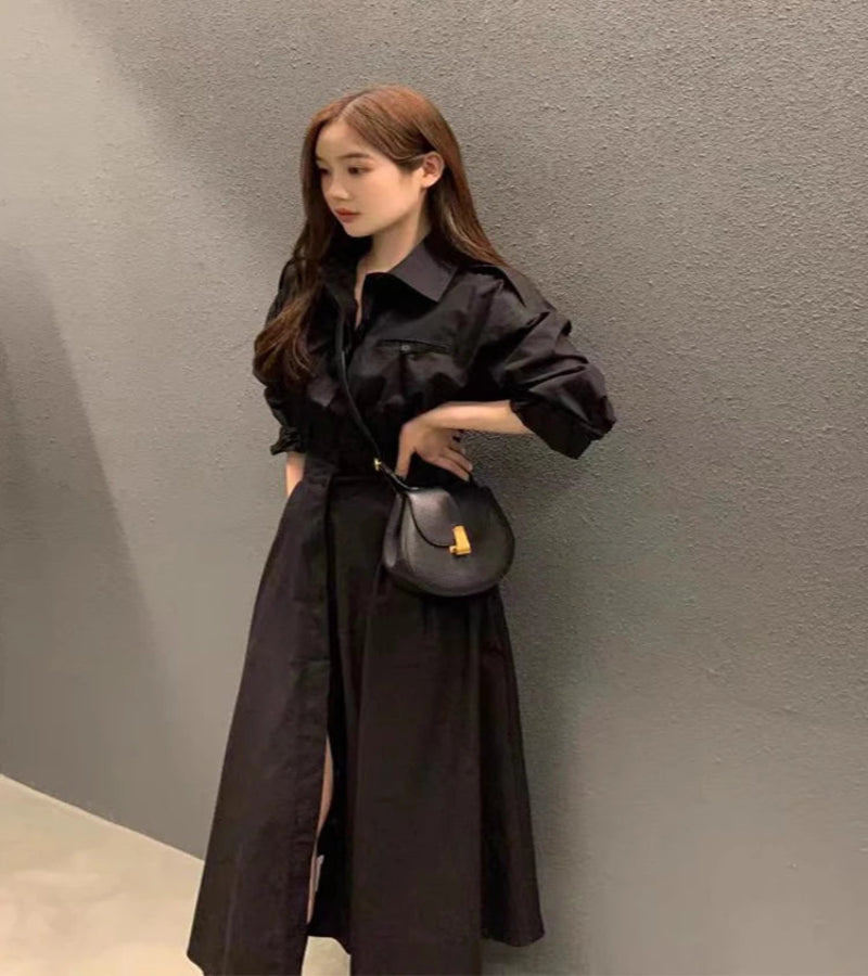 Vestido Malha Solto com Gola Redonda - Look Meia-Estação Coreano