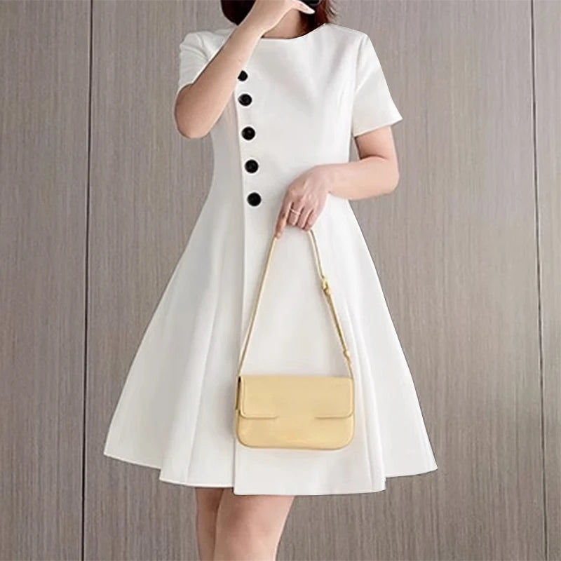 Vestido de Festa Vintage Colete Cintura A-line , com Botão Plissado