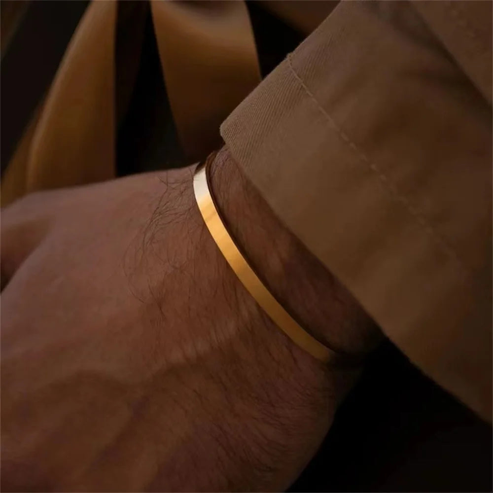 Pulseira masculina de aço inoxidável, cor prata