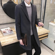 Casaco longo de algodão masculino 2024 outono inverno nova mistura de lã cor pura casual negócios moda fino blusão jaqueta roupas masculinas