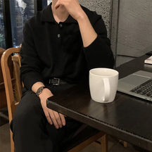 Suéter masculino estilo coreano com gola polo