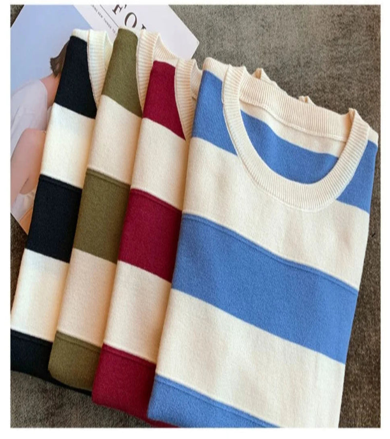 Cropped Versão Coreana Slimming Suave Listrado