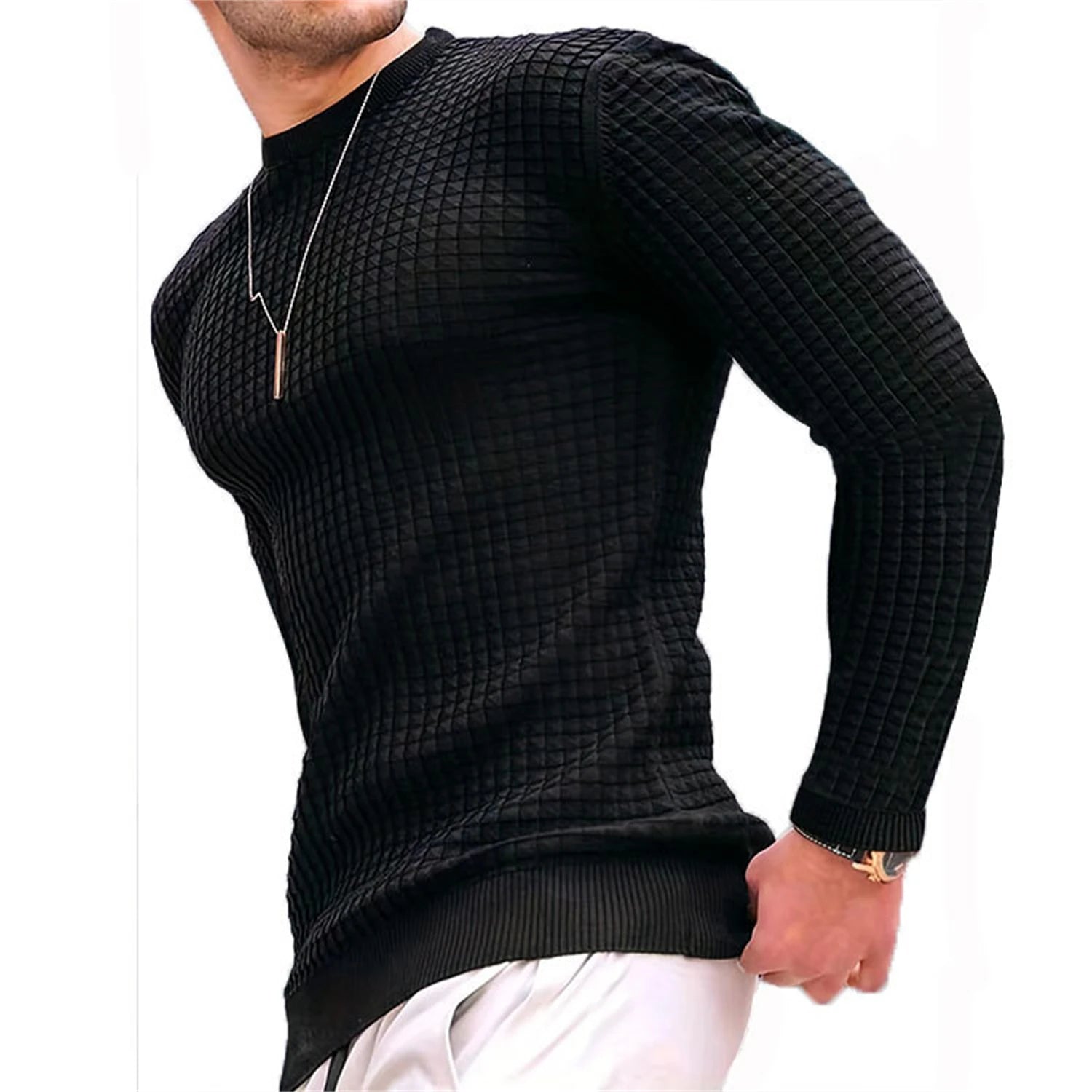 Casaco masculino moda pequena verificação Waffle juventude em torno do pescoço jacquard xadrez com capuz