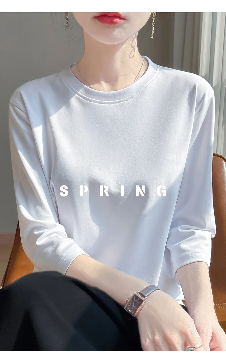 Blusa Básica em Algodão Mercerizado com Manga Cropped  "Primavera de Seul"