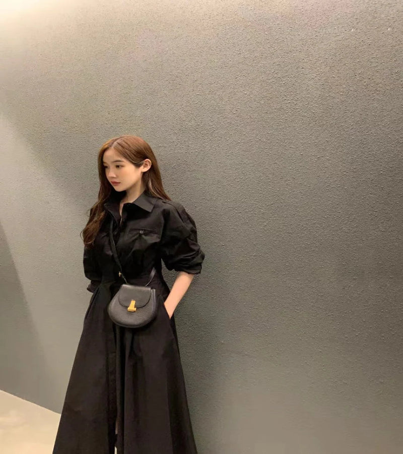 Vestido Malha Solto com Gola Redonda - Look Meia-Estação Coreano