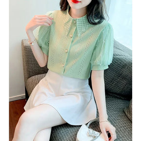 Camisa Feminina de Renda Manga Curta  - Serenité