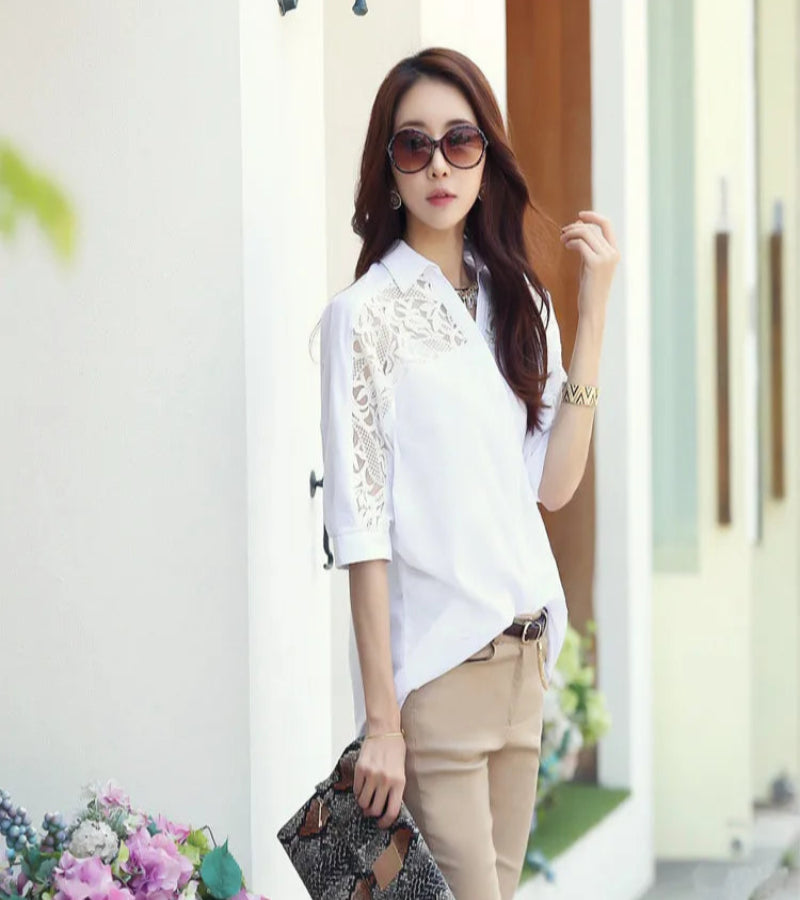 Camisa de botões Doce Elegância Coreana