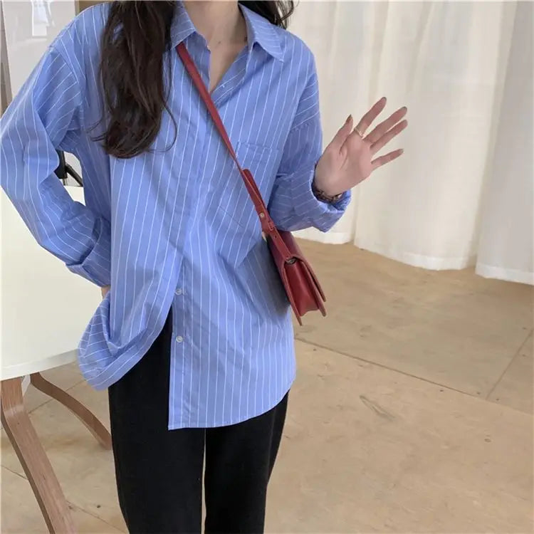 BLUSA LISTRADA RAINHA DAS LAGRIMAS - SOCIAL E MANGA LONGA