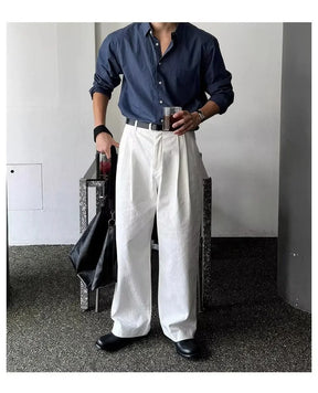 Camisa Masculina Coreana de Manga Longa com Pregas - Look Seoul Chic