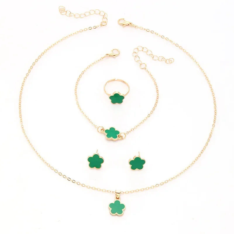 Conjunto de Joias Luxo Floral – Colar, Pulseira e Anel Femininos