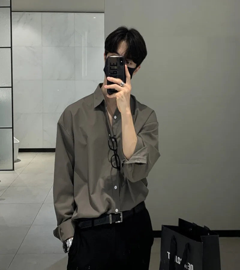 Camisa masculina leve de luxo coreana