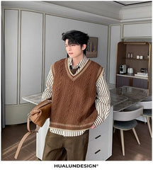 Colete Suéter Masculino Casual Decote em V – Estilo Coreano Clássico
