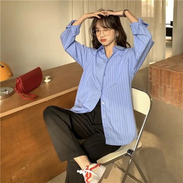 BLUSA LISTRADA RAINHA DAS LAGRIMAS - SOCIAL E MANGA LONGA