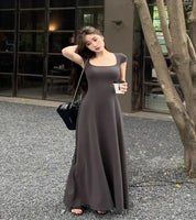 Vestido Longo Slim com Gola Quadrada A-Line