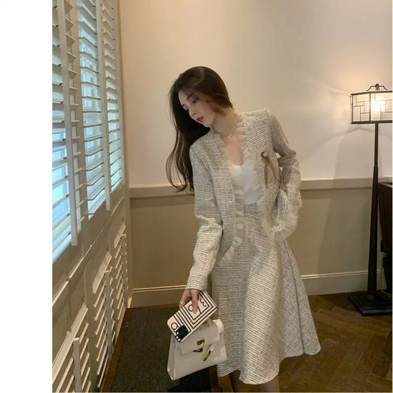 Conjunto de Duas Peças Tweed Estilo Saia