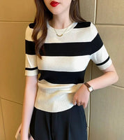 Cropped Versão Coreana Slimming Suave Listrado