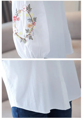 Camisa Bordada com Gola Polo e Manga 3/4