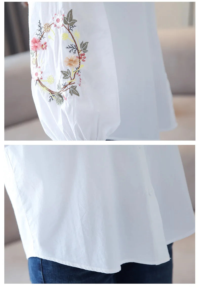 Camisa Bordada com Gola Polo e Manga 3/4