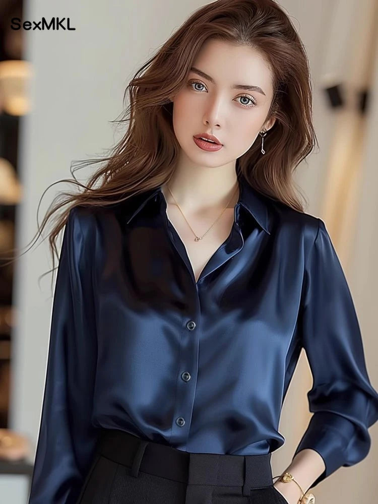 Camisas de seda mulheres coreanas moda Y2k